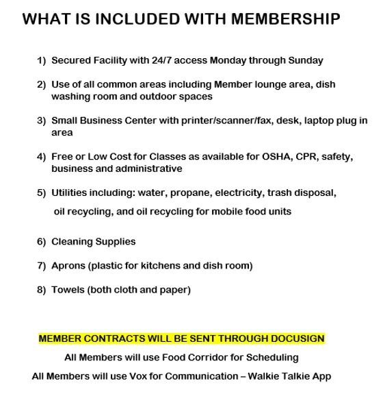 NC Food Commissary, what is included with membership